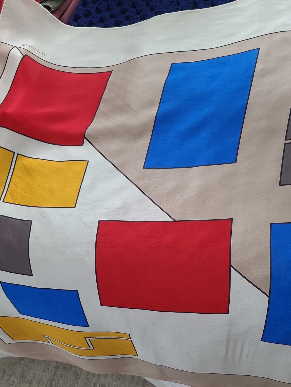 Echo Women's Silk Scarf in Cream, Tan and Black Accent